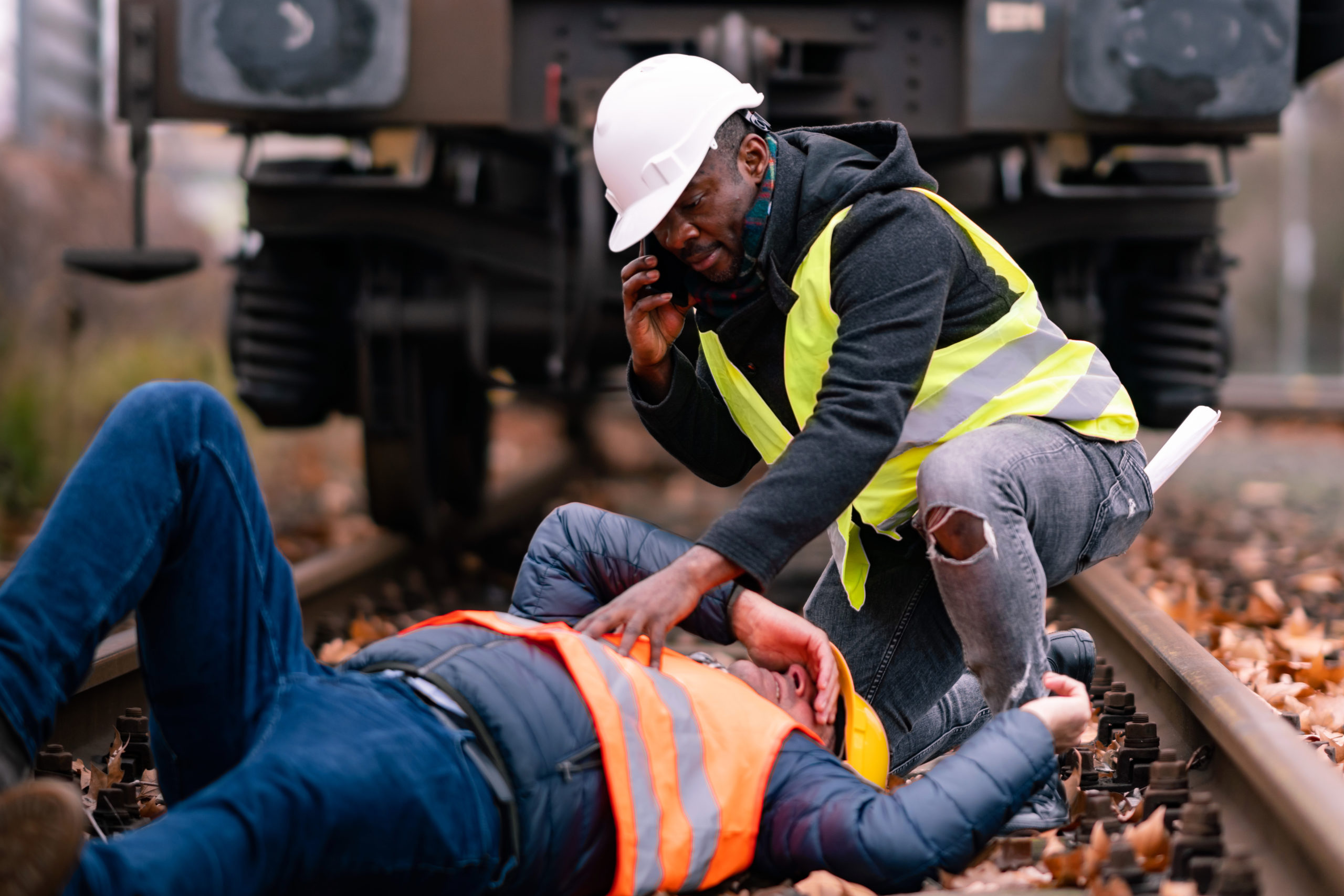 Railroad engineer injured in an accident at work. Railroad engin