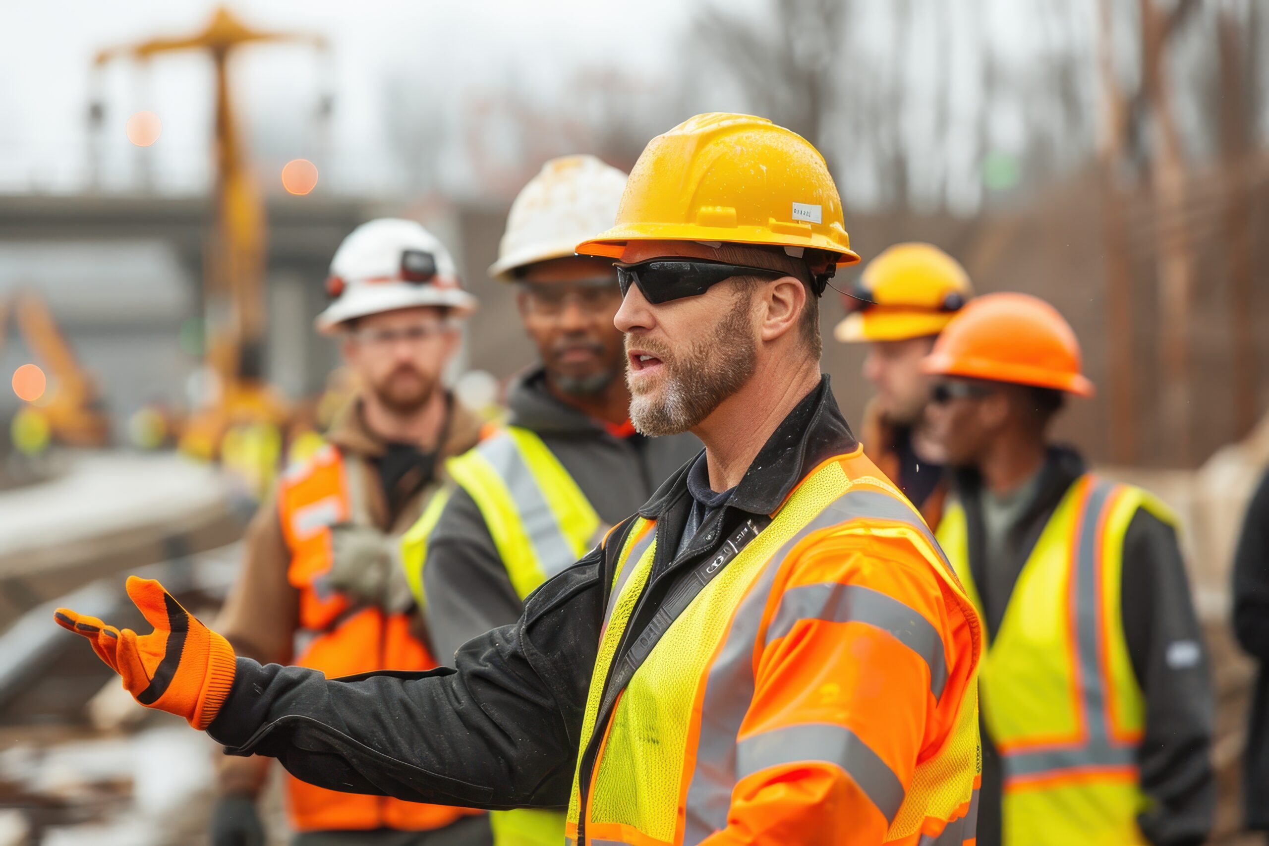 Construction Safety Officer Leading Training at a Job Site